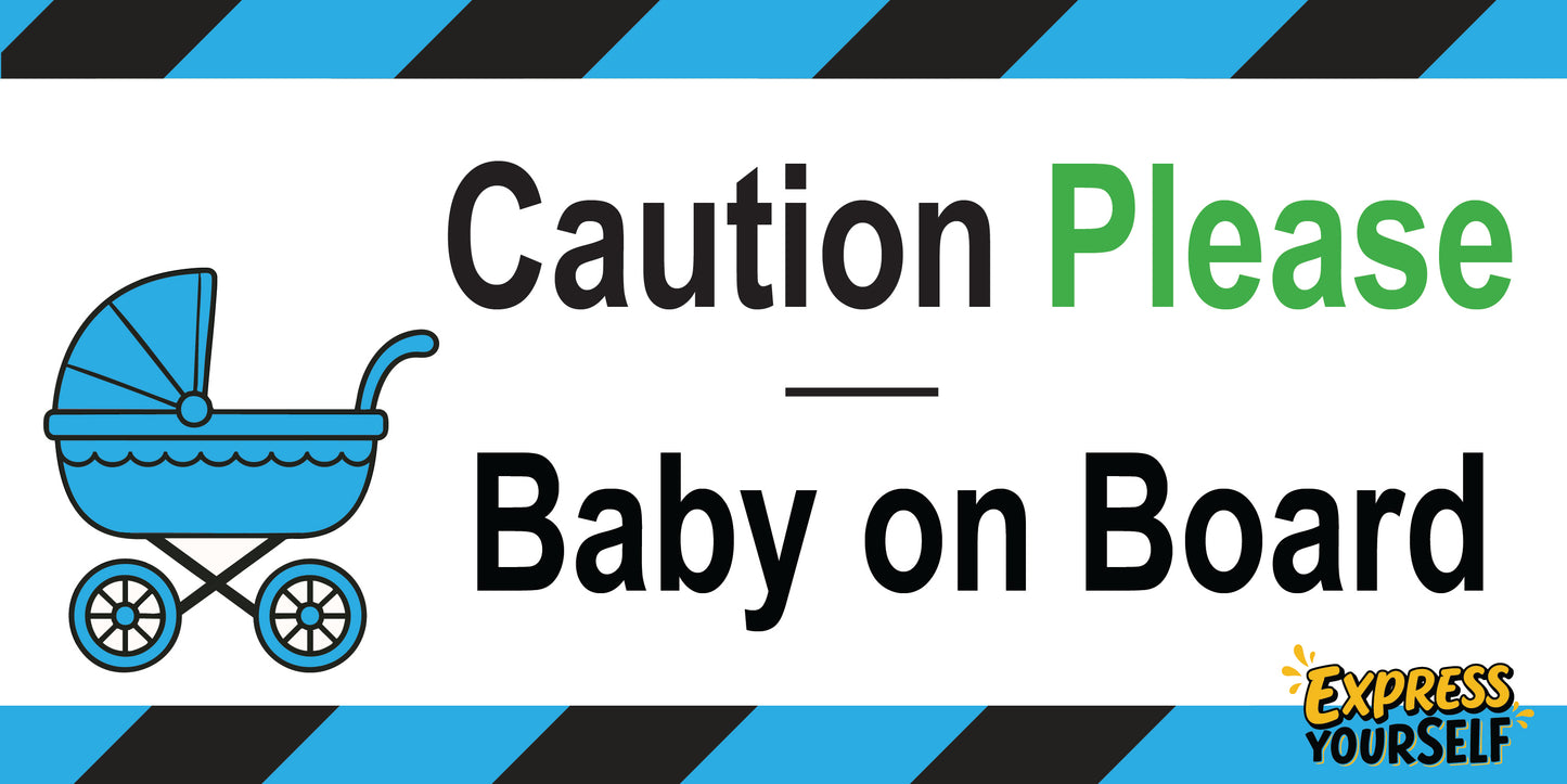 Caution Please - Baby on Board - Blue -Carriage Extra Large - 10" x 5"