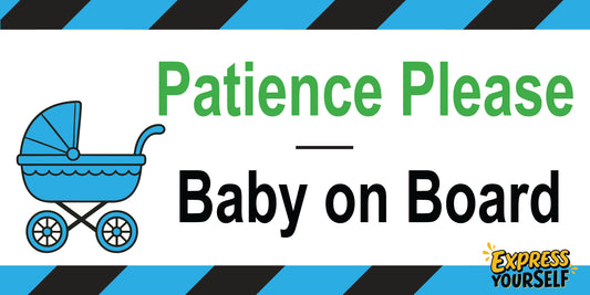 Parience Please - Baby on Board - Carriage - Blue - Large Size 10" x 5"