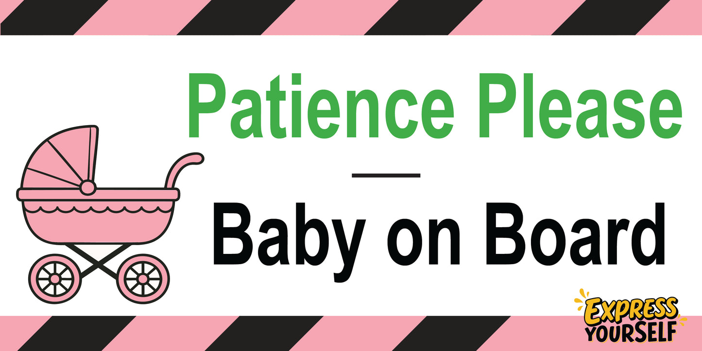 Parience Please - Baby on Board - Carriage - Pink - Large Size 10" x 5"