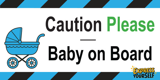 Caution Please - Baby on Board - Blue -Carriage Extra Large - 10" x 5"