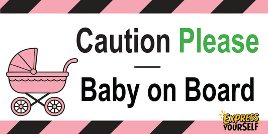 Caution Please - Baby on Board - Pink-Carriage Extra Large - 10" x 5"