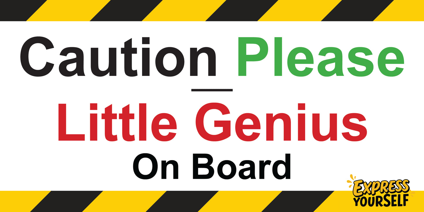 Caution  Please - Little Genius on Board - Large Size 10" x 5"